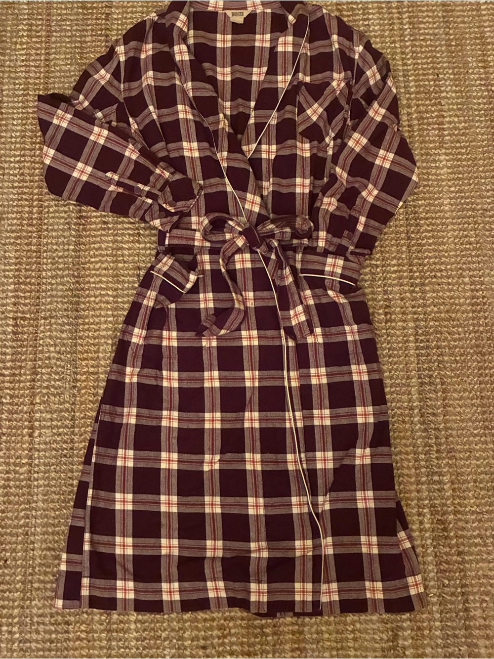 Plaid Belted Shirt Dress - Burgundy and Cream